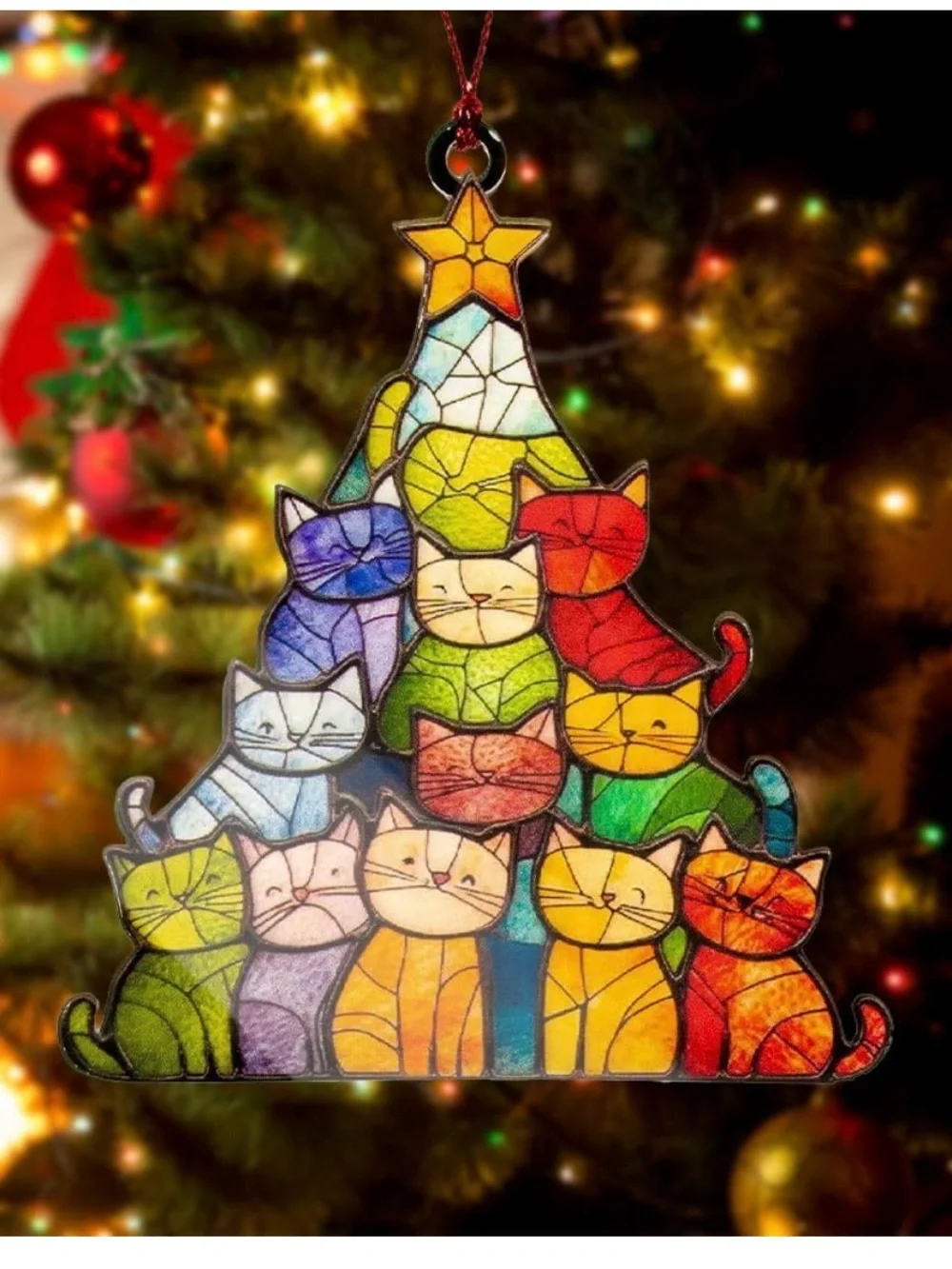 Source Unknown Multicolor Stained-Glass (look)Cat Ornament